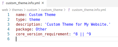 Screenshot of the content of custom_theme.info.yml
