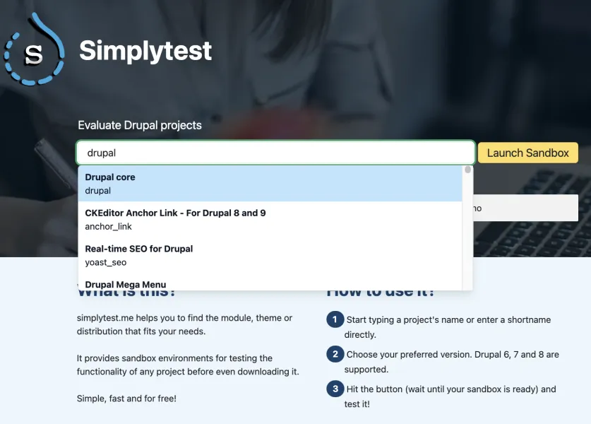Simplytest.me のホームページ